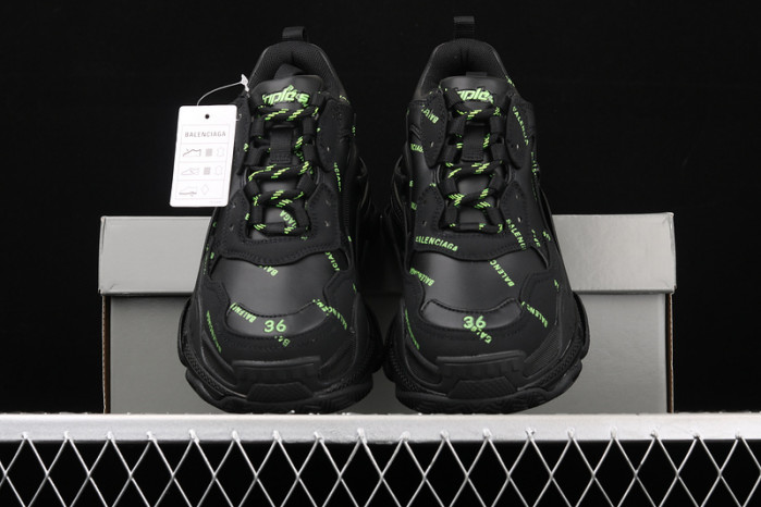 bl triple s black trainers green letters h903p80817