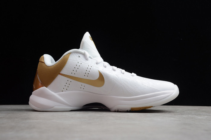 zoom kobe 5 big stage home white/metallic gold 386429-108