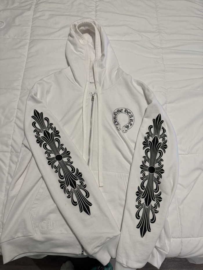 chrome hearts horseshoe floral zip up hoodie